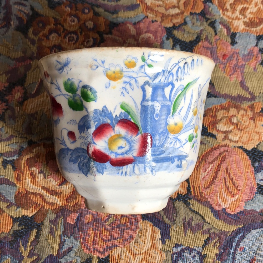 Antique Ironstone Teacup- polychrome-  ca1800